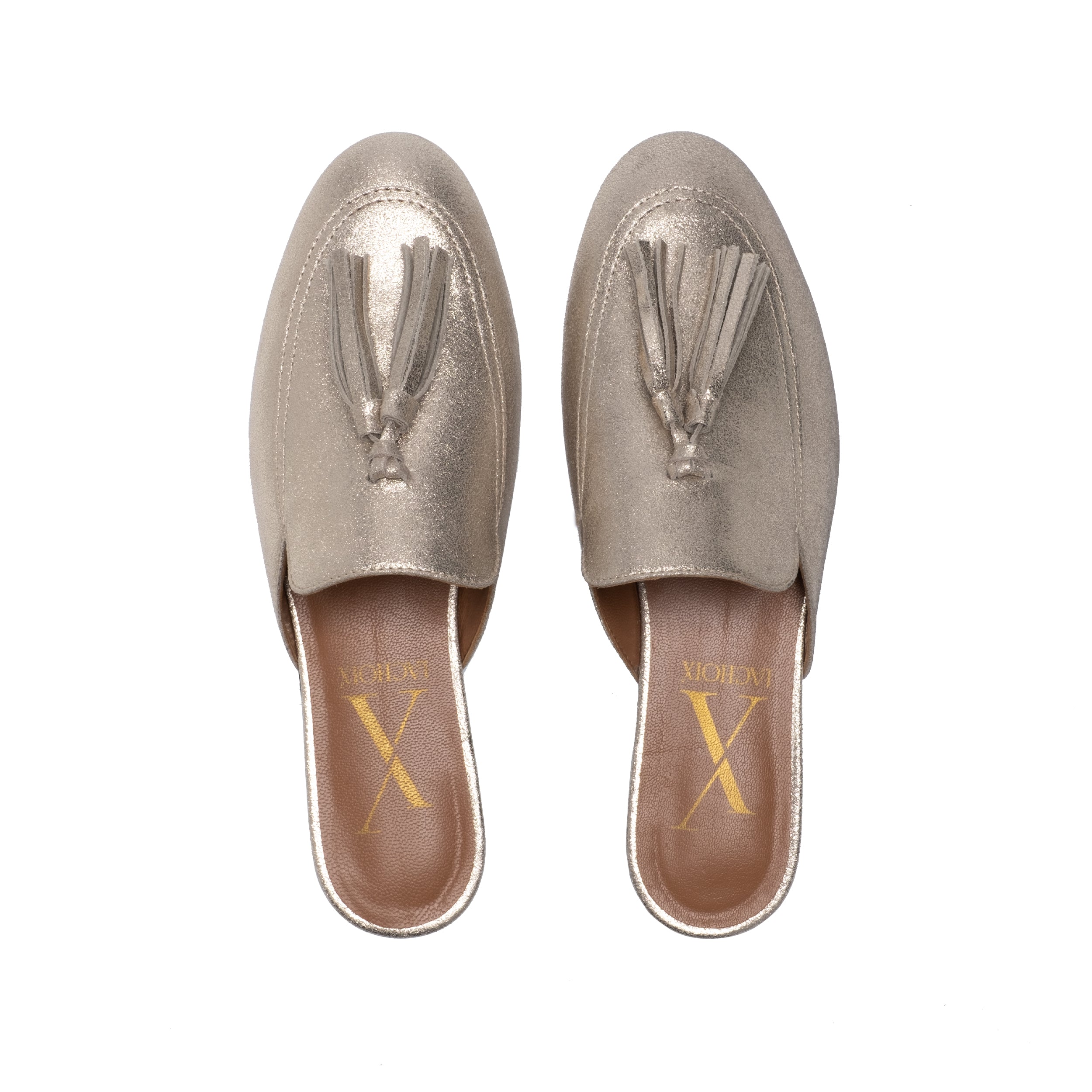 Gold hot sale backless loafers