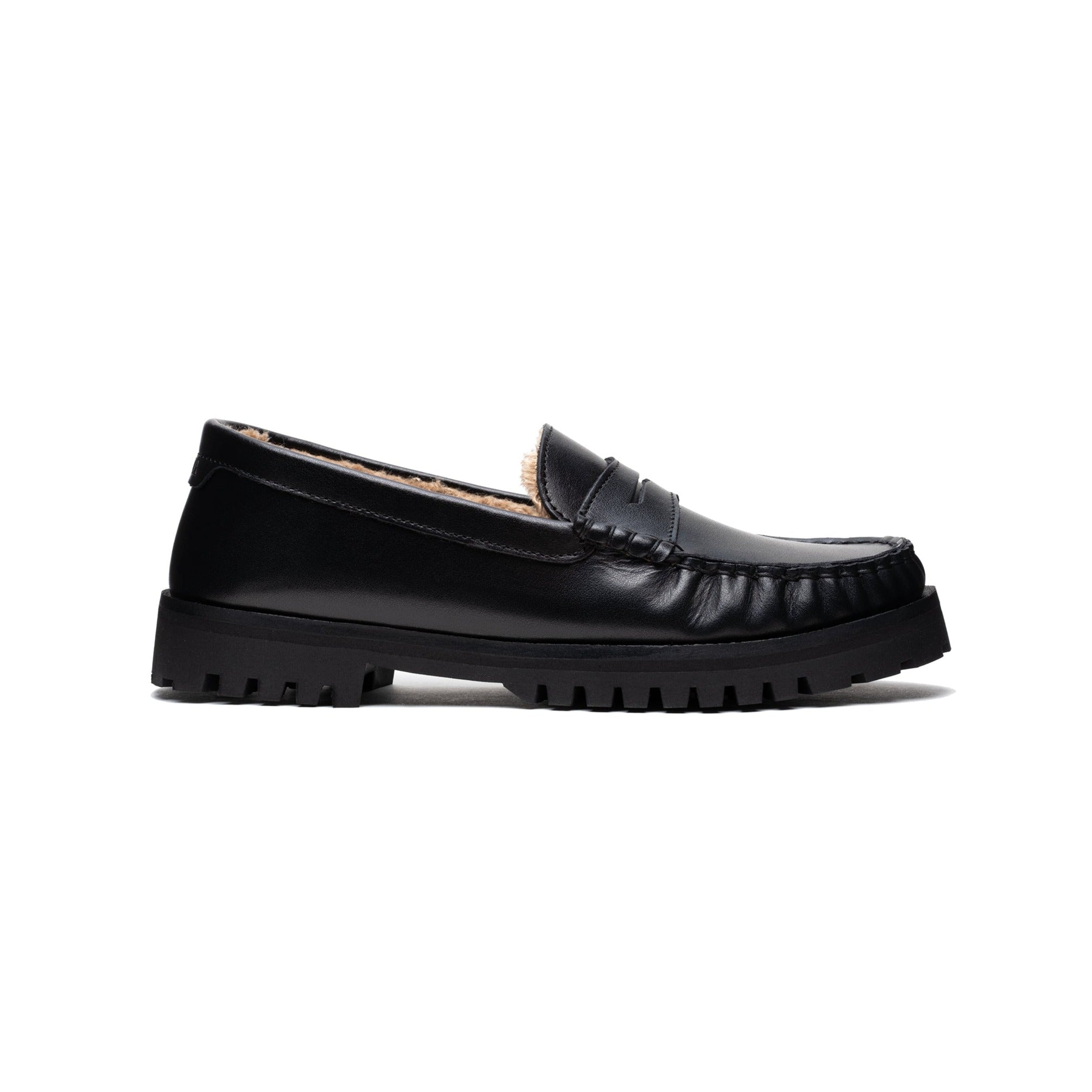 Black Fur Penny Chunky Loafer side